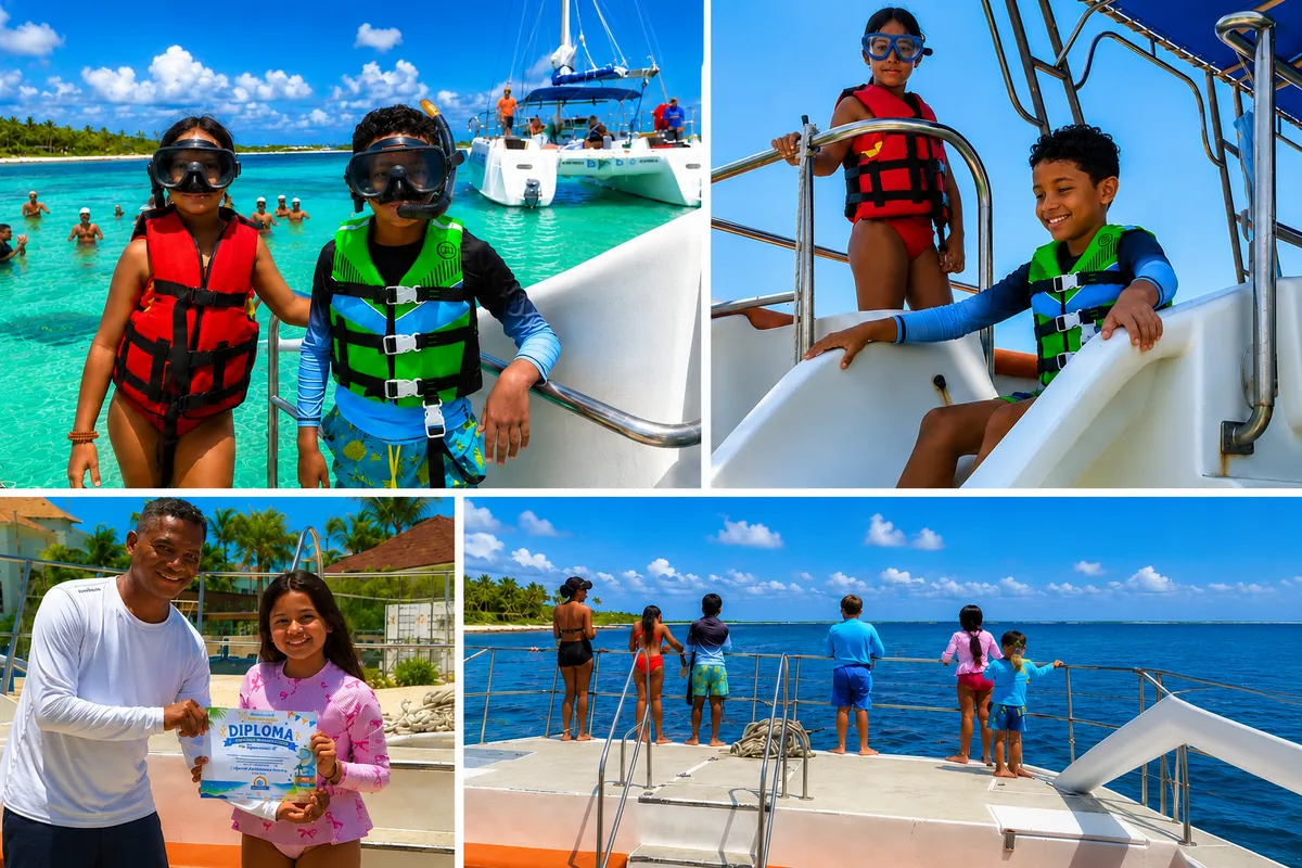 Children enjoying a family catamaran and snorkeling experience in Punta Cana