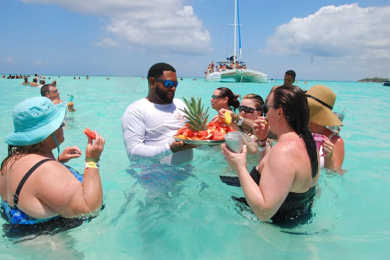 Fresh tropical fruit served to guests in the Saona Island Natural Pool