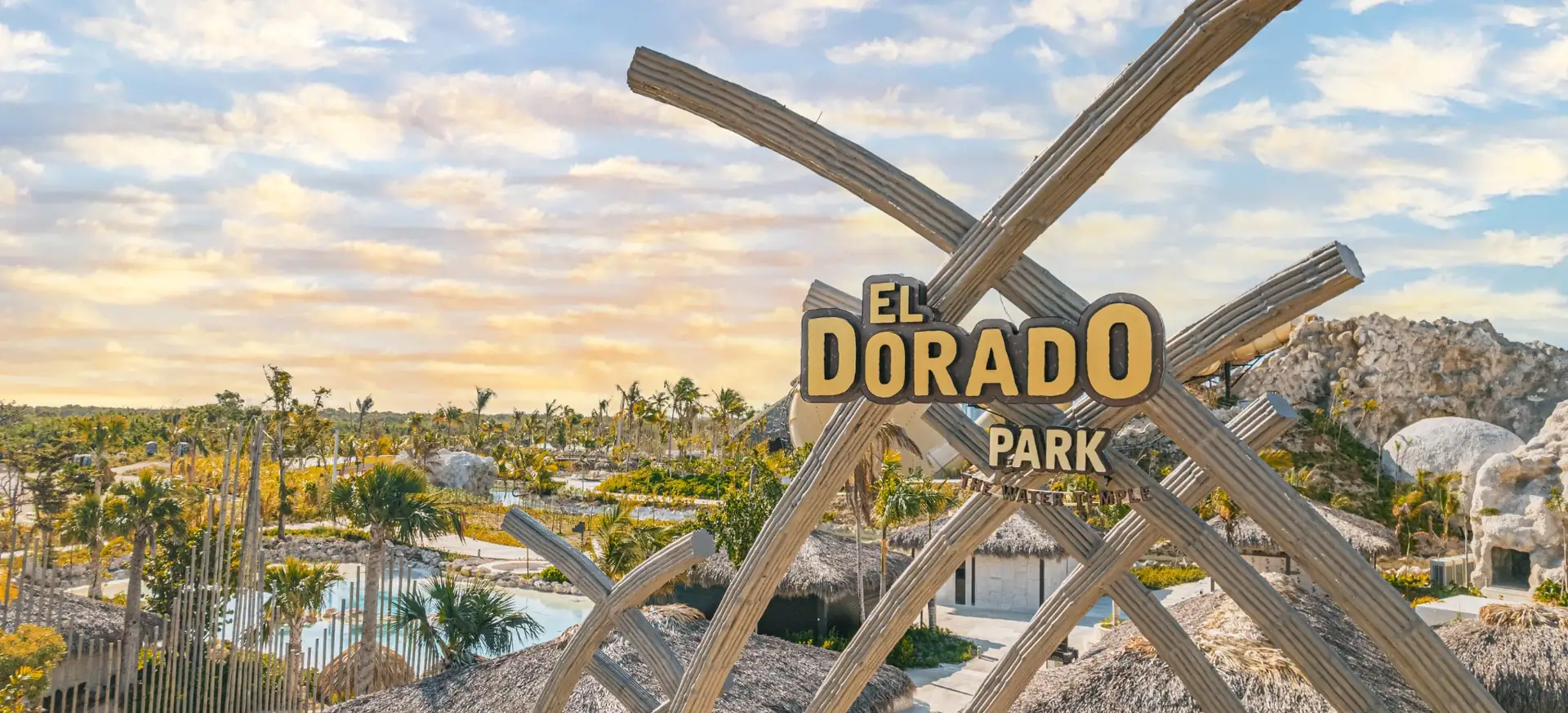 El Dorado Park entrance sign overlooking the tropical water park in Punta Cana.